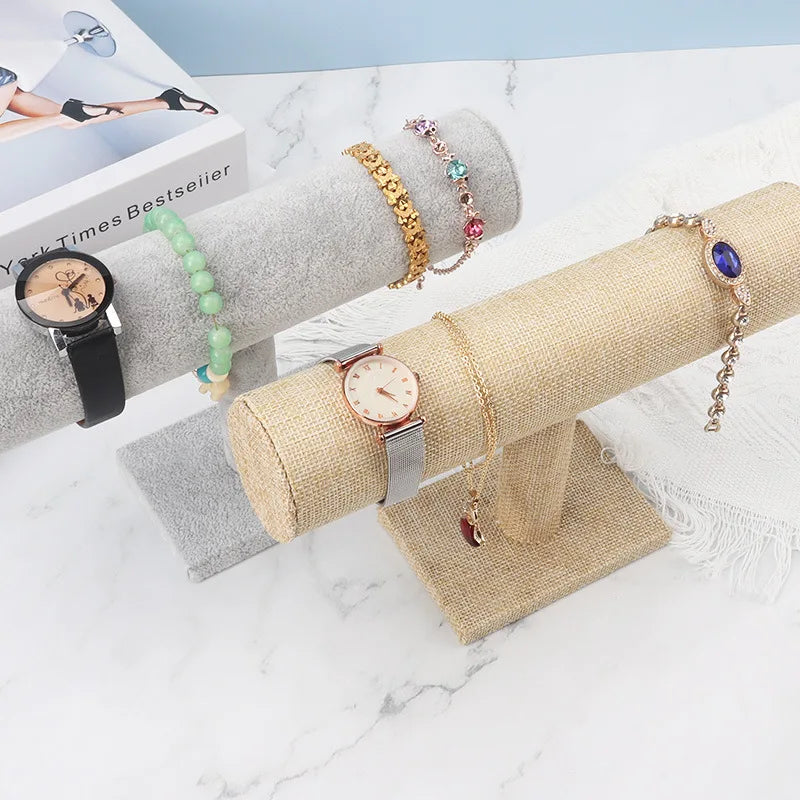 Velvet T-Bar Jewelry Display Stand - Bracelet, Watch & Necklace Organizer (24 x 7 x 14 cm / 9.45 x 2.76 x 5.51 in)