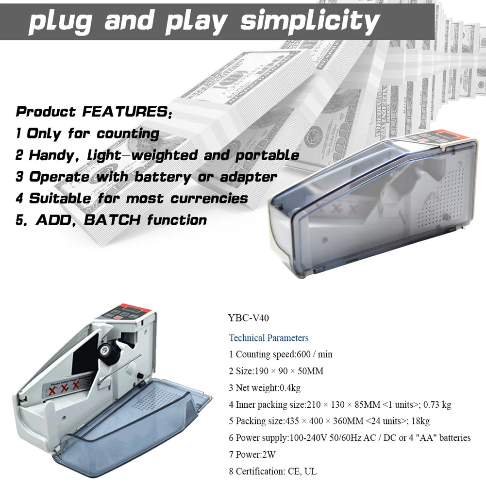 Portable Mini Money Counter - Compact Banknote & Currency Counting Machine, 600 pcs/min