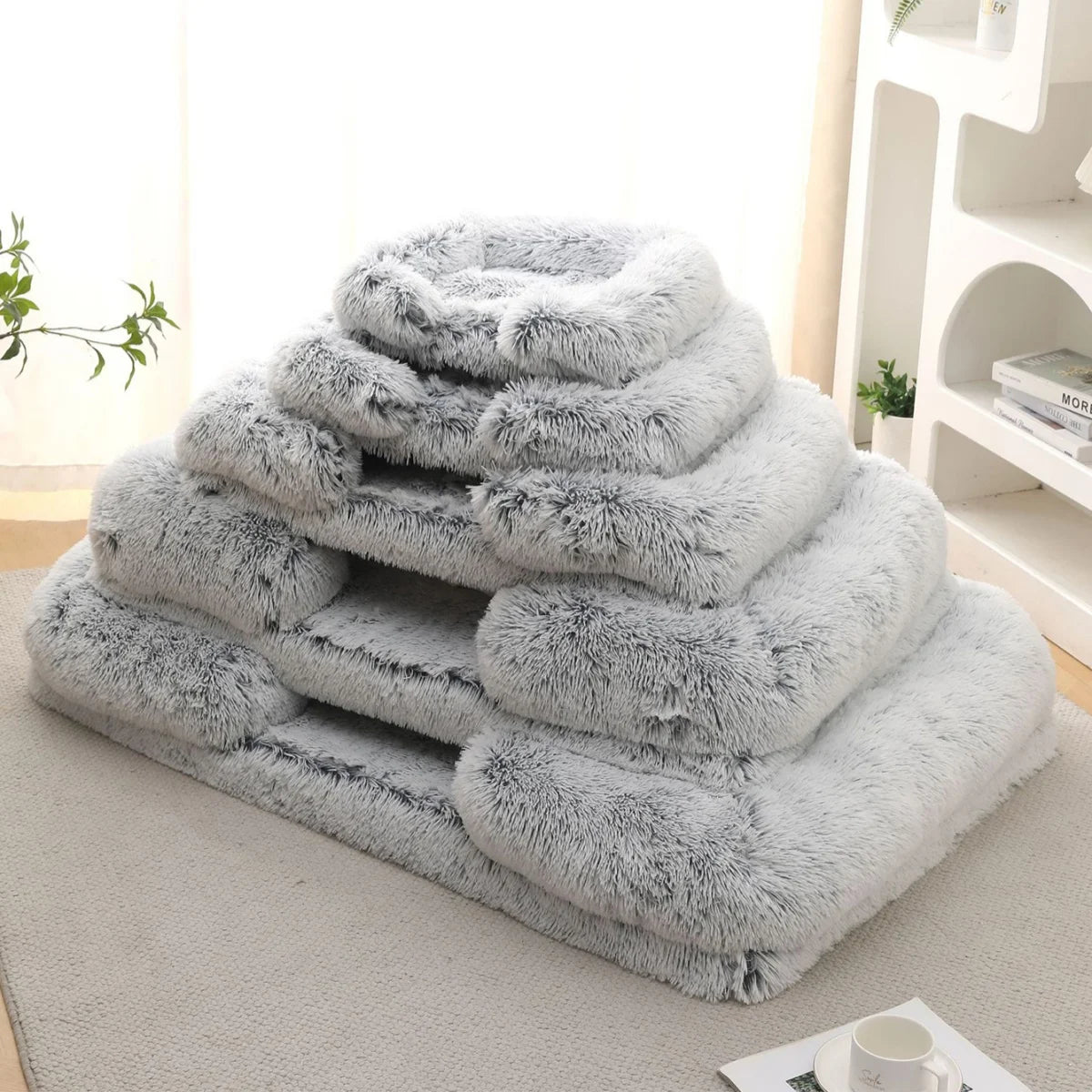Square Plush Dog Bed with Memory Foam – Thickened Winter Pet Sofa Bed with Removable Cover (S/M/L/XL)