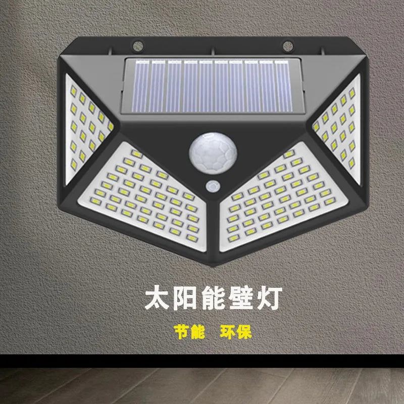 100-LED Solar Wall Light with PIR Motion Sensor - Outdoor Solar Powered Garden & Pathway Lamp