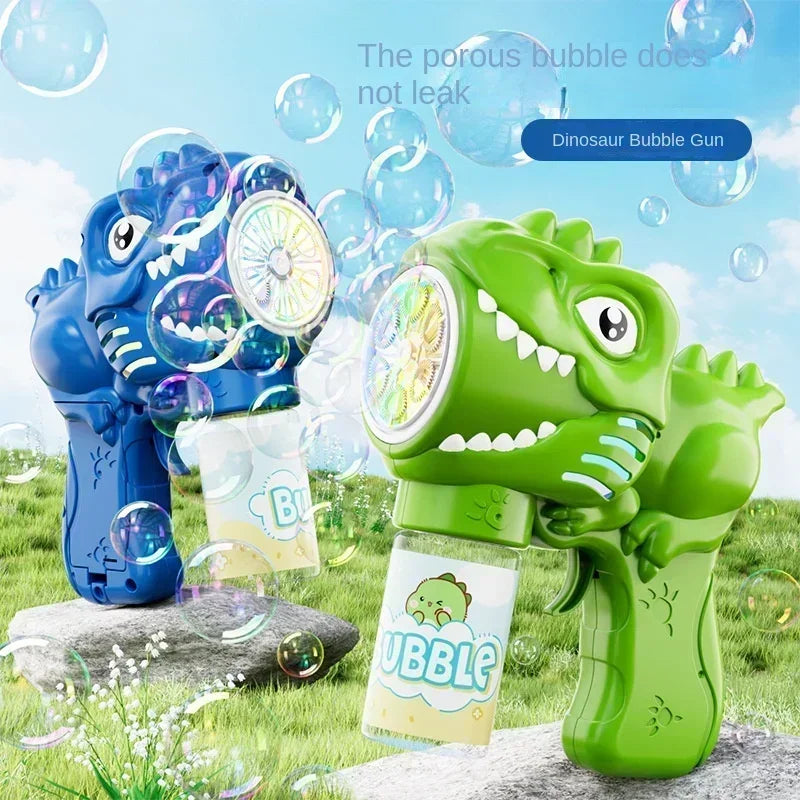 6-Hole Dinosaur Bubble Machine with Lights — Automatic Electric Bubble Gun & Soap Blower for Kids