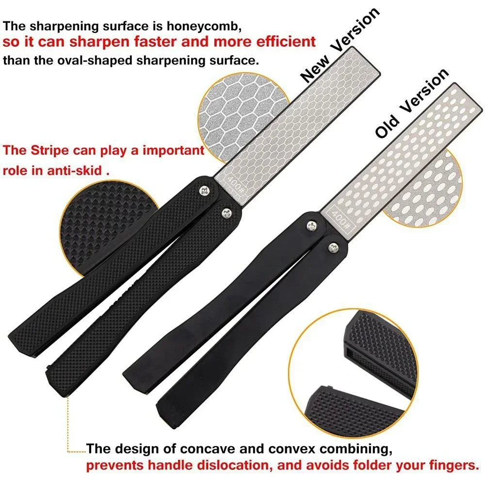 Portable Folding Pocket Knife Sharpener - Double-Sided Diamond Whetstone for Kitchen, Camping & Outdoor Use