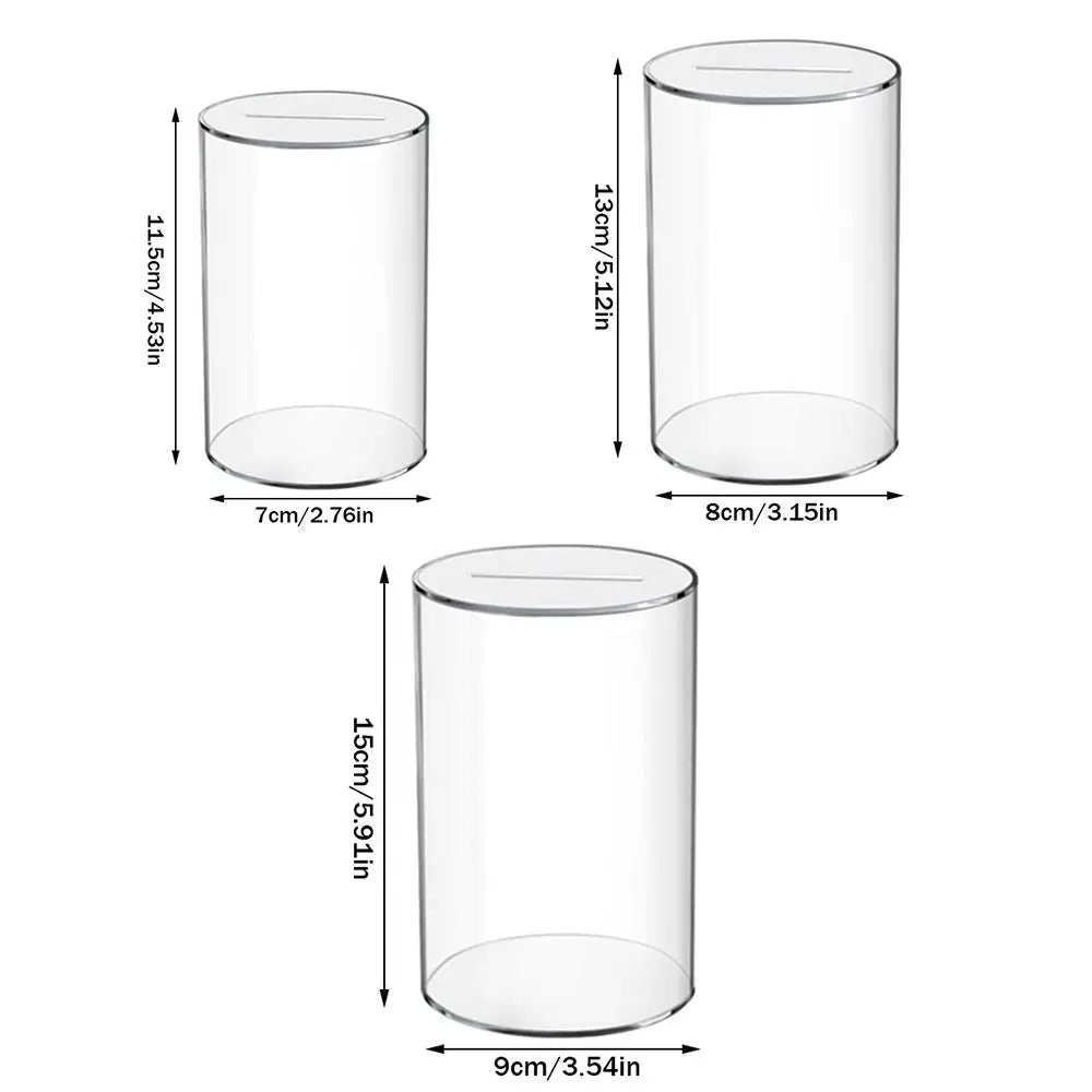 Acrylic Clear Coin Bank – Money Saving Box & Change Jar for Kids & Adults, 3 Sizes (2.76–5.91 in / 7–15 cm)