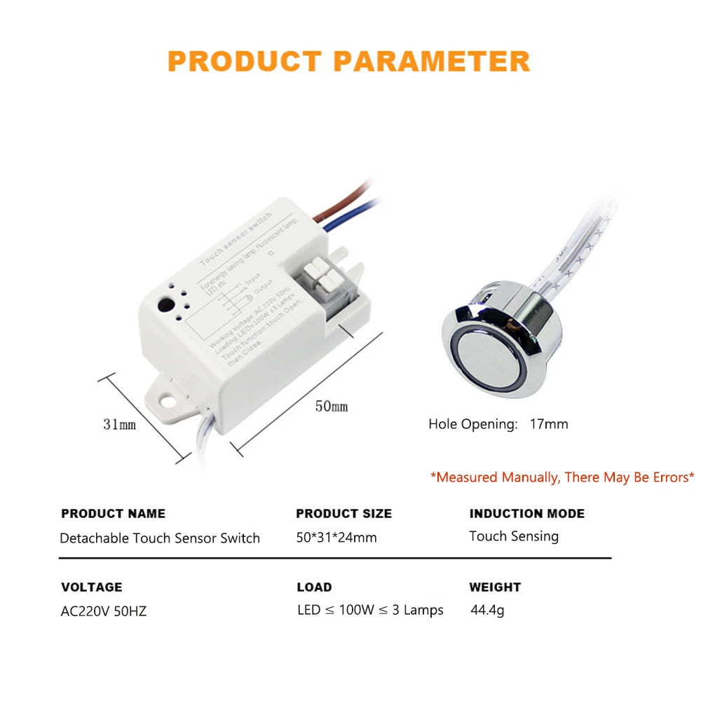 220V Detachable Touch Sensor Cabinet Switch 100W Hand-Wave Motion Control for Home Automation