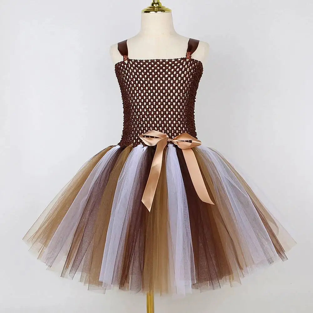 Lion Tutu Dress for Girls (1-12 Years) – Jungle Animal Ballet Costume with Wrist & Ankle Cuffs for Halloween, Christmas, Party
