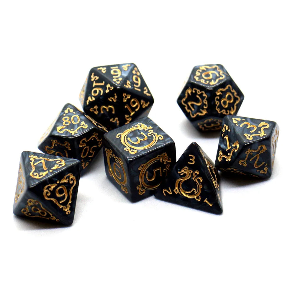 7-Piece Dragon Pattern RPG Dice Set - Polyhedral D4 D6 D8 D10 D12 D20 for DND Tabletop Games & Gifts