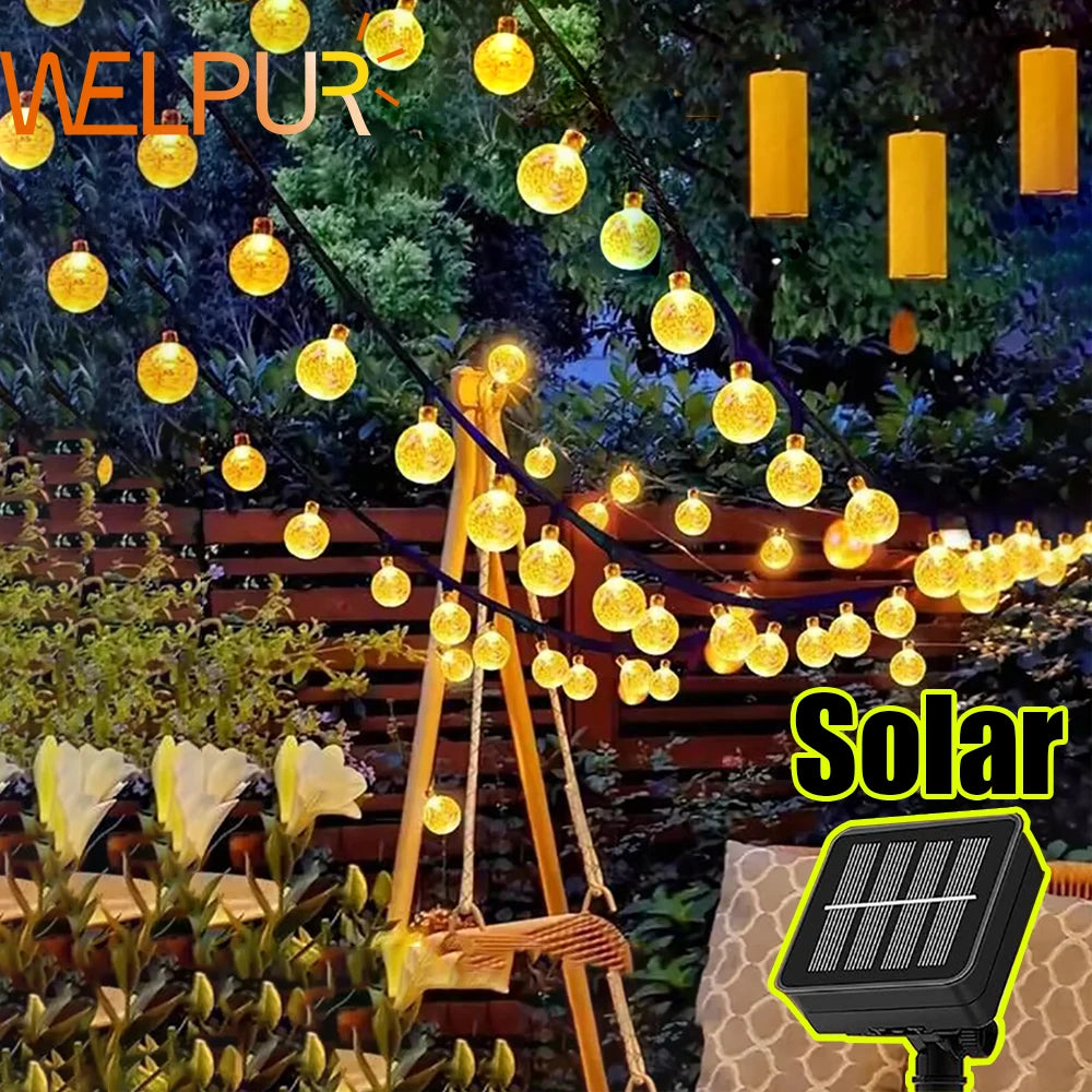 Solar Bubble Ball String Lights - Outdoor Waterproof 100/150 LED, 8 Lighting Modes for Garden Wedding Party Décor