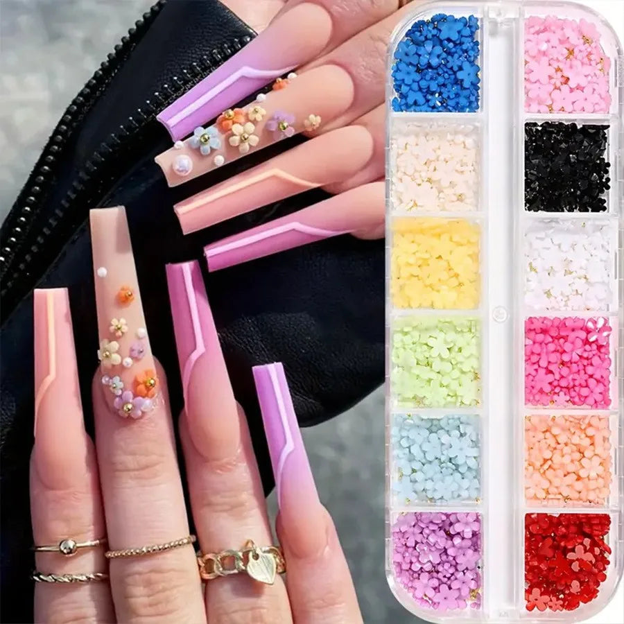 12-Grid Pink & White Nail Art Charms Set – Bows, Pearls, Rhinestones & Butterflies for DIY Manicure