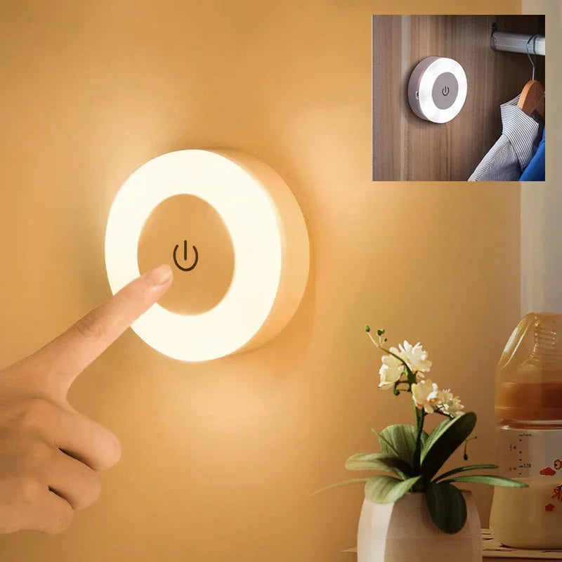 Portable USB Rechargeable LED Night Light - Touch Round Table Lamp for Bedroom, Kids Room & Living Room