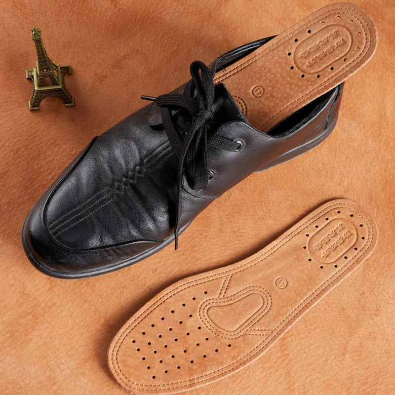 Genuine Cowhide Leather Insoles for Men - Breathable Anti-Slip Shock-Absorbing Shoe Inserts (EU35-46 / 225-280 mm)