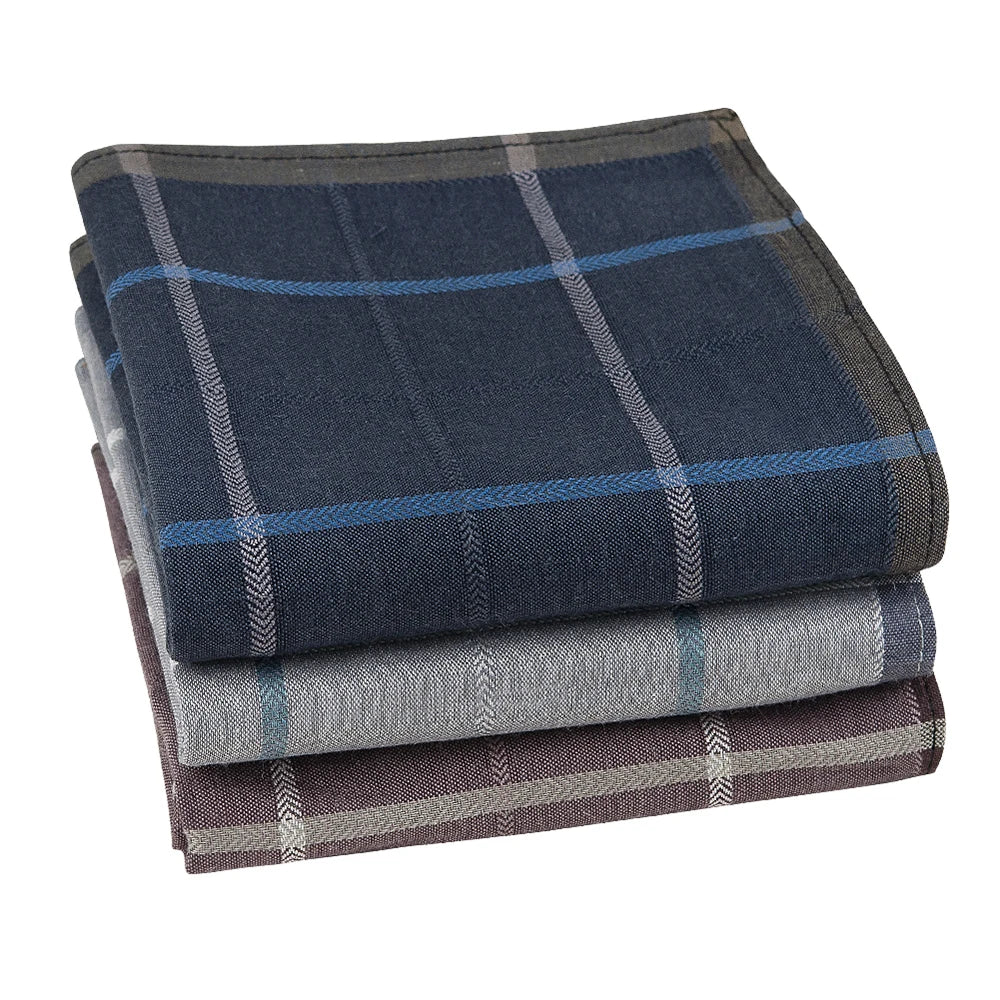 Men's Check Pocket Handkerchiefs 3-Pack Thin Cotton Pocket Squares 16.9 in (43 cm)
