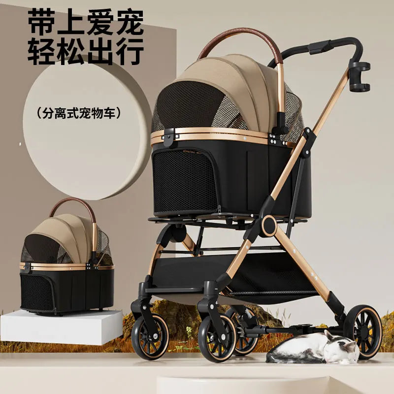 2-in-1 Foldable Pet Stroller with Detachable Carrier Bag – Portable Dog & Cat Cart for Small Pets
