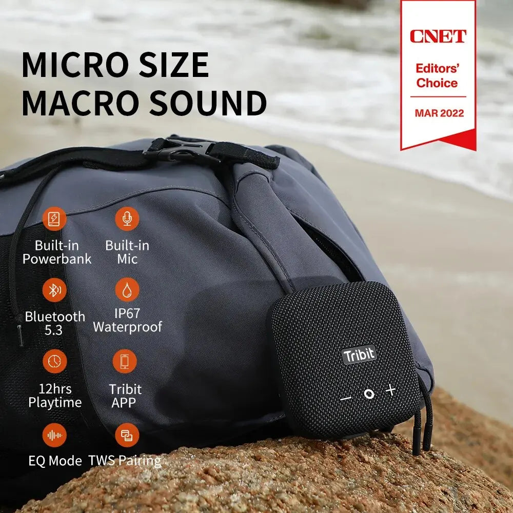 Portable Bluetooth Speaker, IP67 Waterproof, 90dB Deep Bass, Bluetooth 5.3, 12-Hour Playtime, Built-In Strap & Powerbank