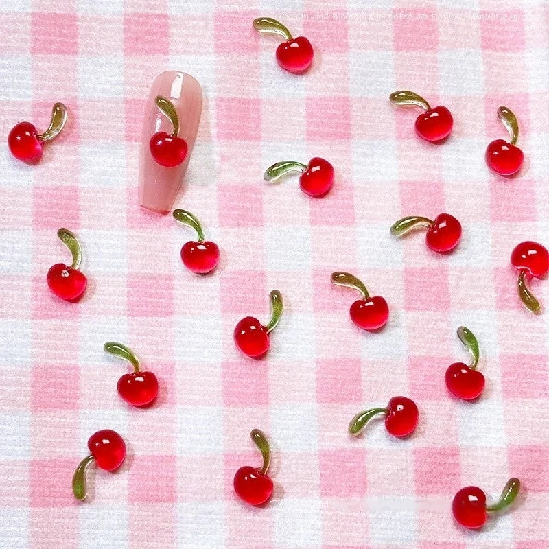 20-Pack 3D Mini Red Cherry Nail Charms Resin Nail Art Decorations for DIY Manicure