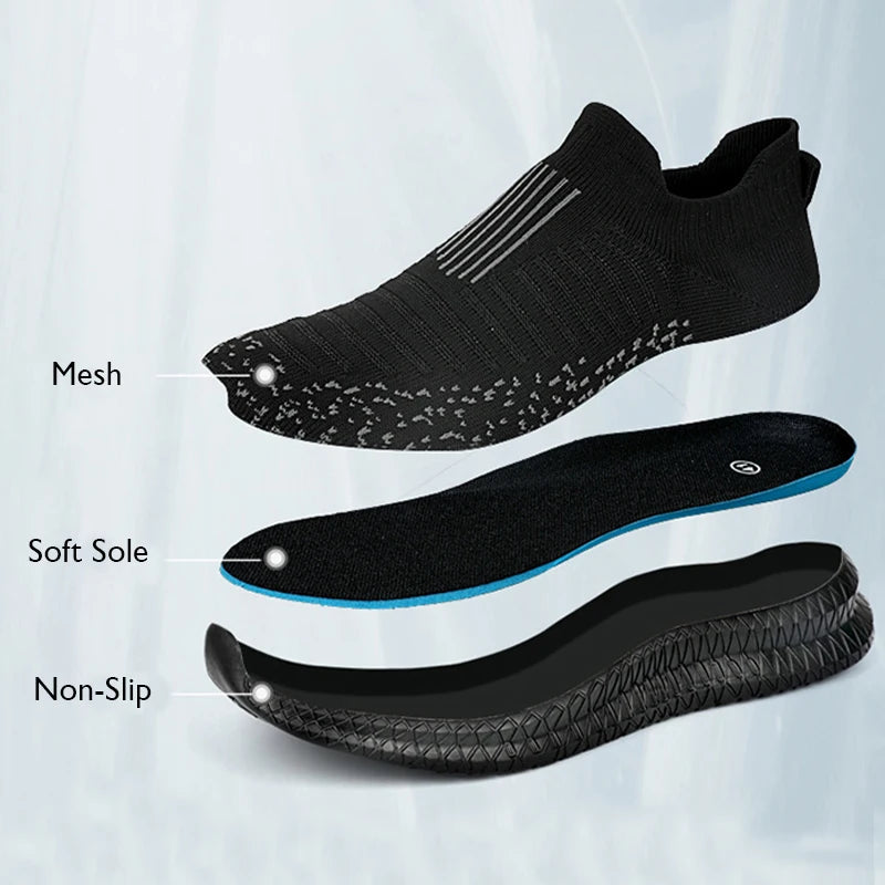 Breathable Men's Lightweight Slip-On Mesh Walking Sneakers - Non-Slip Vulcanized Sole
