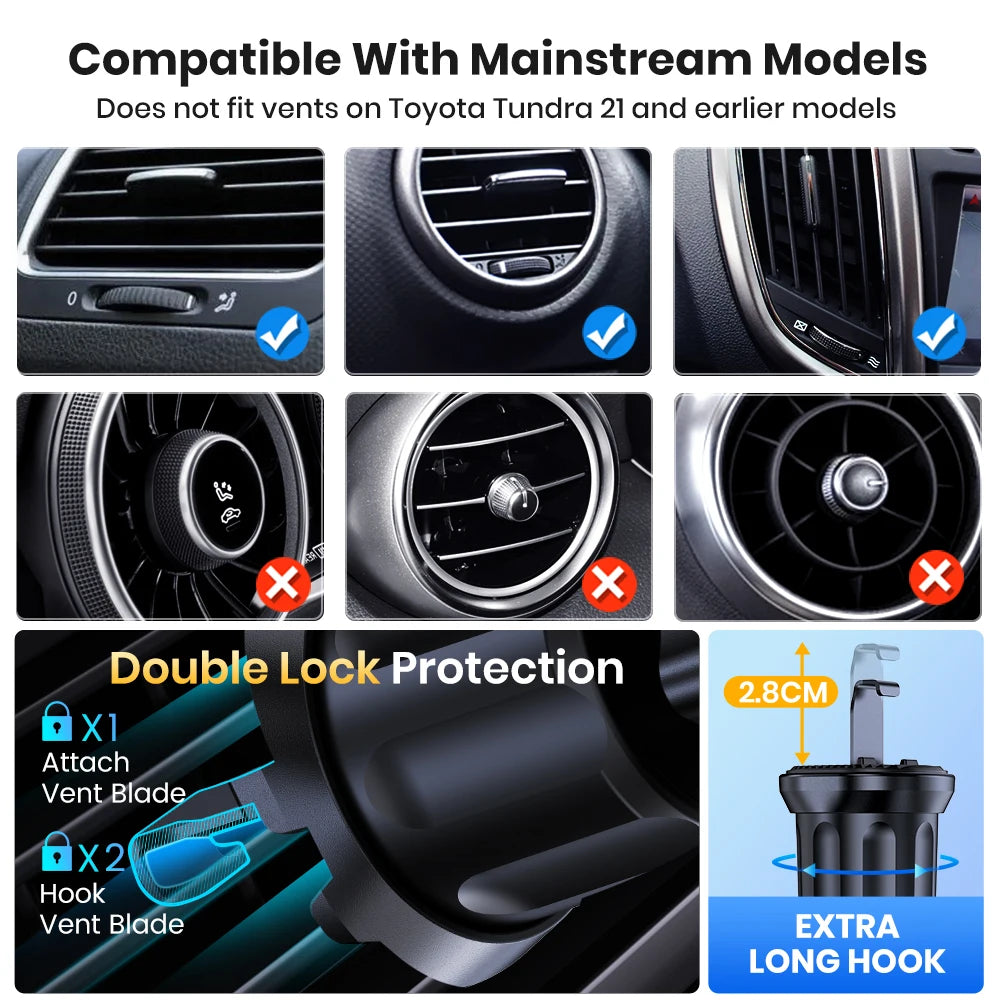 Adjustable Metal Gravity Car Phone Holder – Vent Mount for All Phones