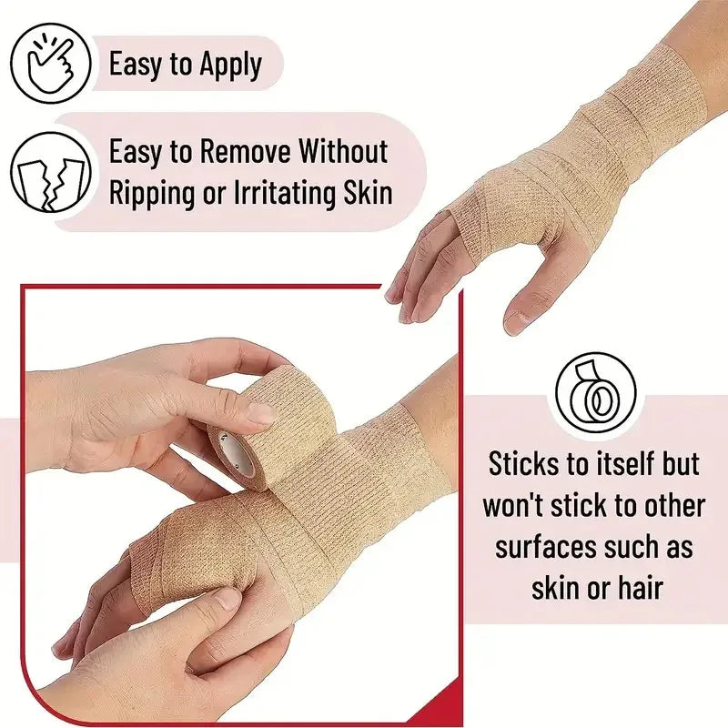 Breathable Elastic Adhesive Sports Bandage Tape – Self-Adhesive Wrap for Wrist, Ankle, Finger (1 or 10 Rolls, Beige)