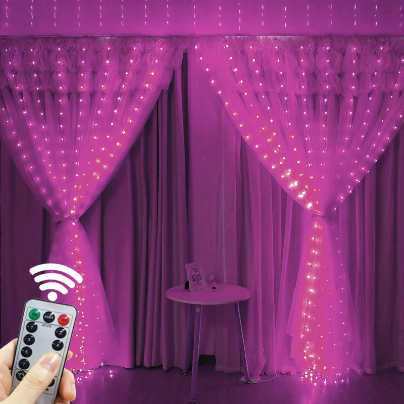 LED USB Curtain String Lights 8-Mode – Fairy Curtain Lights for Christmas & Wedding Party, 3m & 6m (Warm White / Multicolor) with Remote