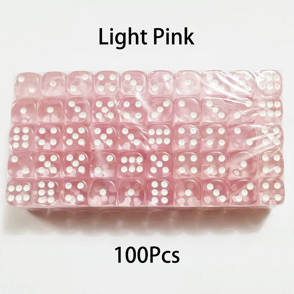 100-Pack 6-Sided Dice 14mm D6 Acrylic Rounded-Edge Transparent Dice for Board Games & DnD