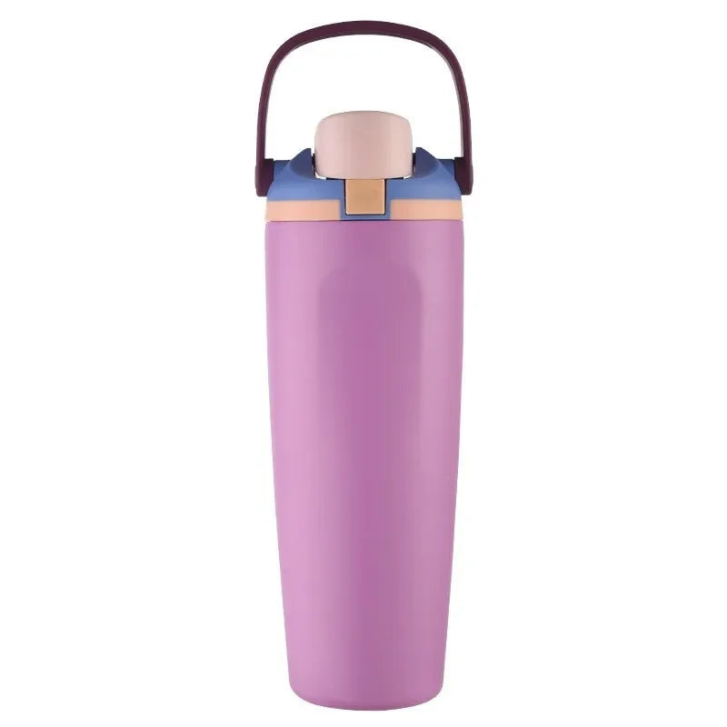 30oz (900ml) Macaron Color Insulated Water Bottle - 304 Stainless Steel Vacuum Flask with Handle, Leak-Proof Travel Thermos