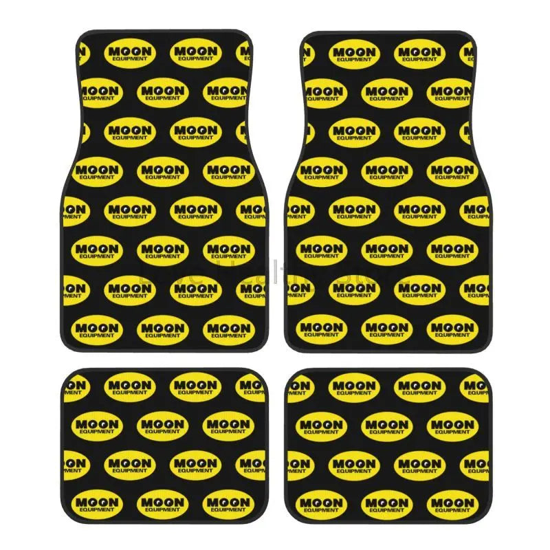 Moon Eyes Motorcycle Racing 4-Piece Car Floor Mats – Front 17.3×27 in (43.9×68.6 cm) & Rear 17.3×13.4 in (43.9×34.0 cm) Neoprene Rubber-Back All-Weather Mats