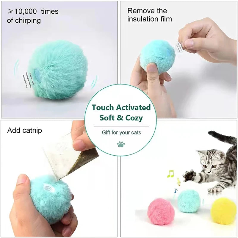 Interactive Touch-Activated Plush Sound Ball Cat Toy for Kittens & Cats — Electronic Catnip Squeak Toy