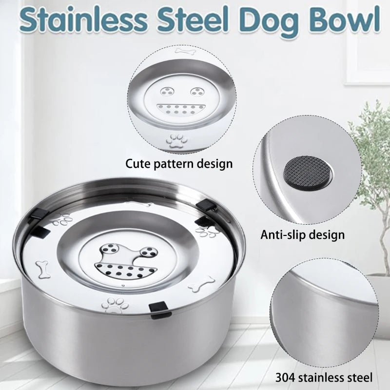 Large Stainless Steel No-Spill Floating Pet Bowl — 3L (3 liters / 101 fl oz) Water Feeder for Dogs & Cats, Non-Slip Anti-Splash
