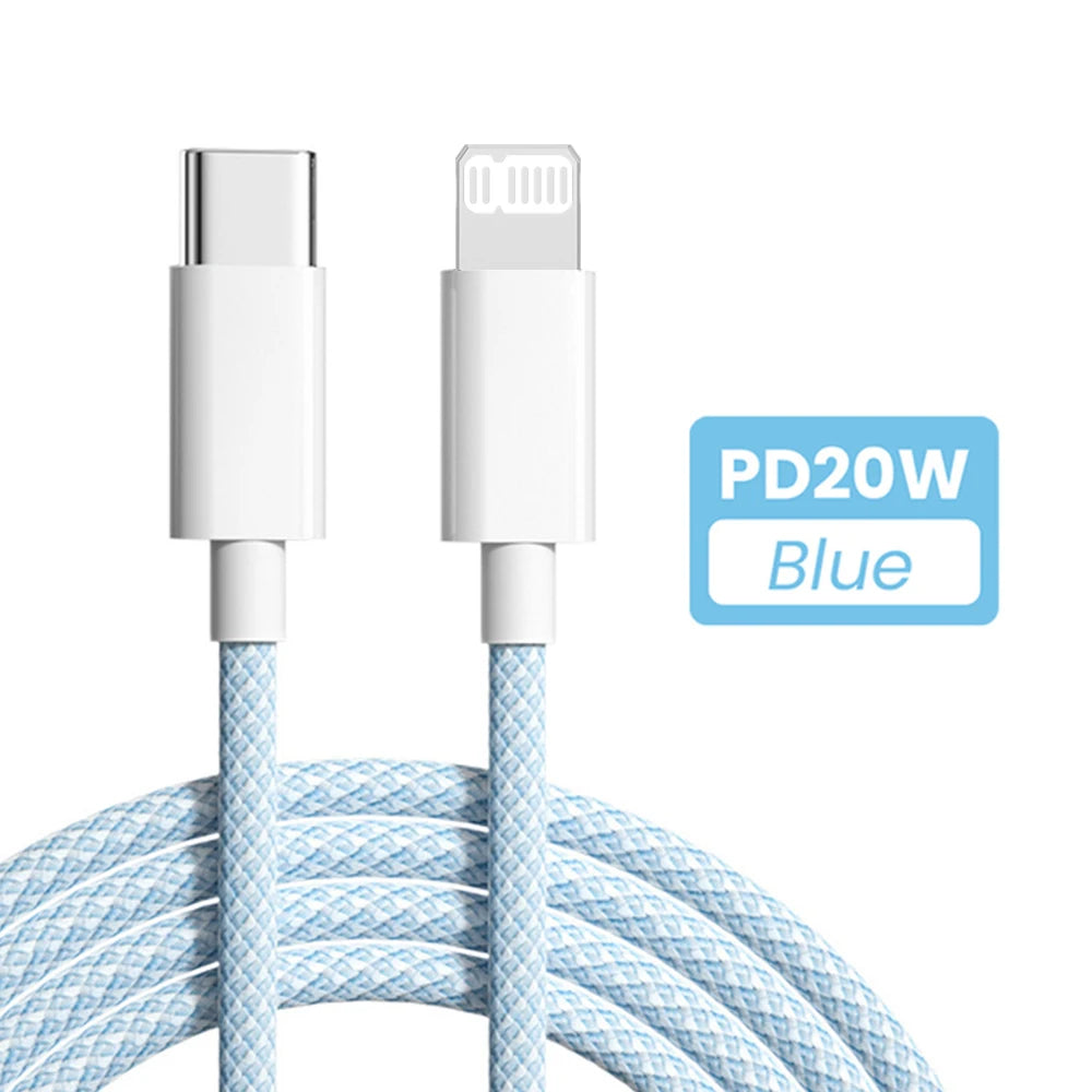 PD 20W USB-C to Lightning Fast Charging Cable for iPhone & iPad — Nylon Braided 3A, 480Mbps, 1/1.5/2m (3.3/5/6.6ft)