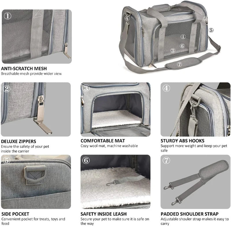 Portable Soft-Sided Pet Carrier Backpack for Dogs & Cats — Airline Approved, Foldable Nylon (M/L/XL)