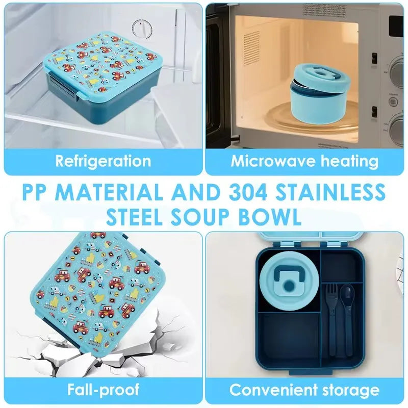 1700ml (1.7L) Leakproof Bento Box with 300ml Soup Jar – Microwave-Safe Lunch Container for Office & School
