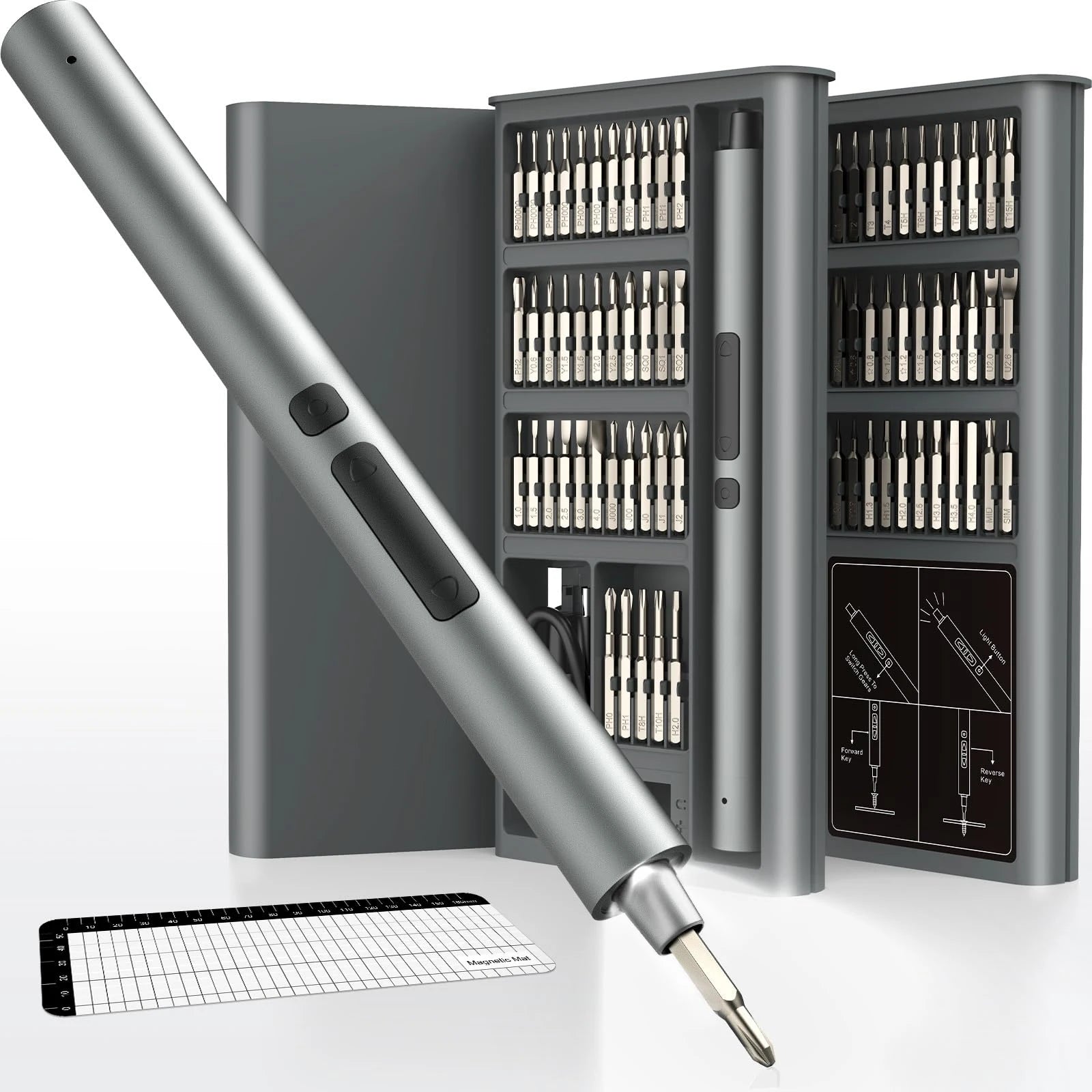 75-in-1 Cordless Precision Electric Screwdriver Set with LED Light and USB-C Charging, Magnetic Repair Kit for PC, iPhone, Camera, Watch, Glasses