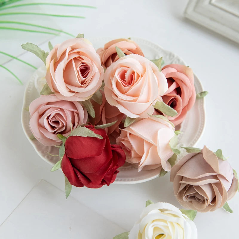 Silk Rose Head Artificial Flowers - 5 or 10-Pack for Wedding & Home Decor, DIY Garland and Flower Wall