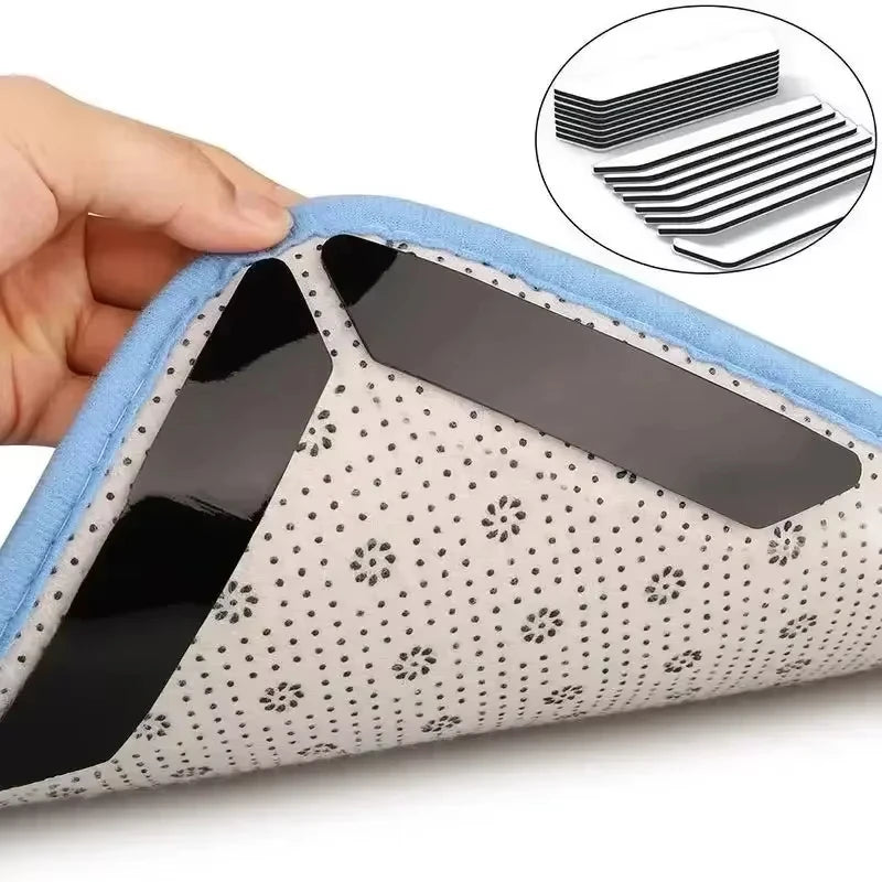 Non-Slip Rug Corner Pads - Reusable Washable PU Carpet Grippers Anti-Curling Adhesive for Rugs & Mats