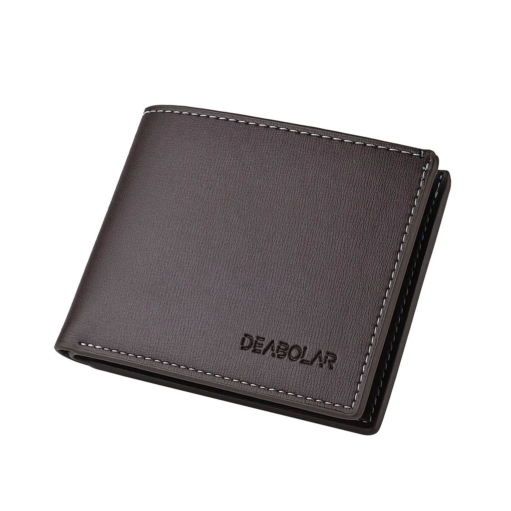 PU Leather Men's Slim Bifold Wallet - Thin Compact Folding Card Holder, Short Wallet (Black, Brown)
