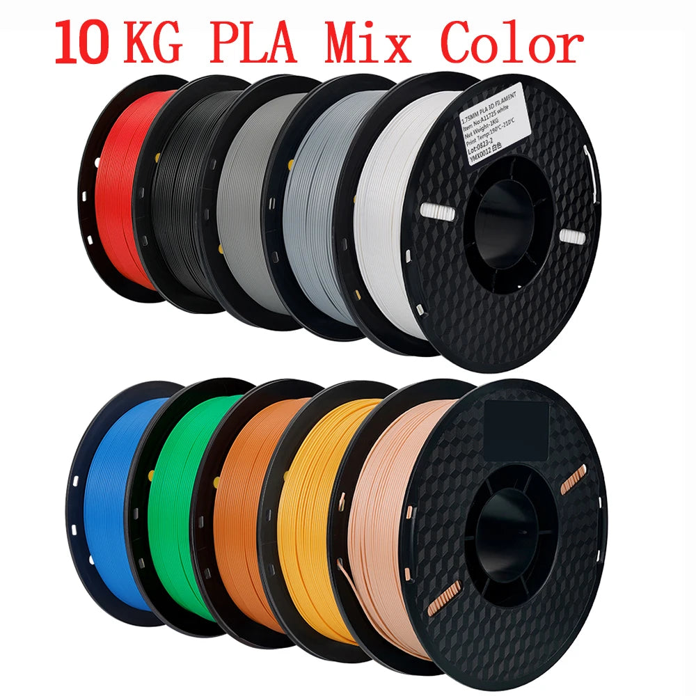 PLA and PETG 3D Printer Filament 10-Roll Pack — 1.75mm, 1kg (2.2 lb) Each — 10 kg (22 lb) Total, Assorted Colors, Eco-Friendly