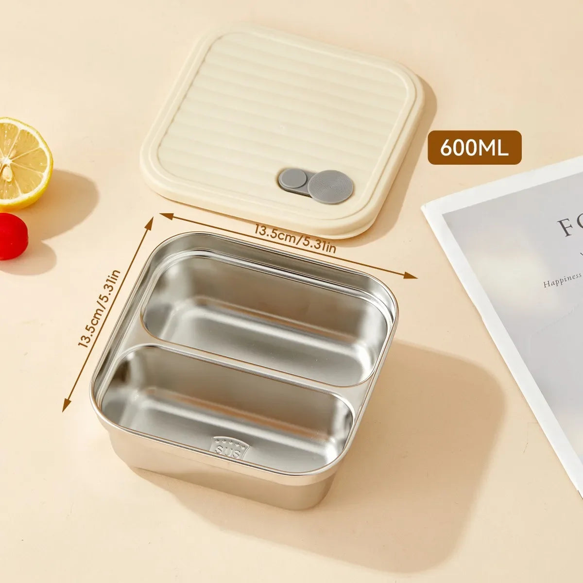 304 Stainless Steel Bento Box - Divided Airtight Lunch Box with Lid, Leakproof Meal Prep Container for Kids & Students