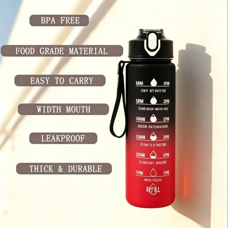 750–800ml Time-Tracking Sports Water Bottle with Straw, Leak-Proof Locking Flip Lid & Carry Strap (25–27 fl oz)