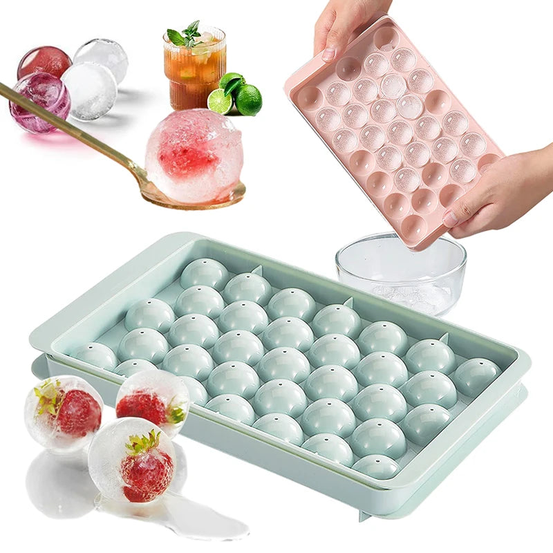 33-Cavity Round Ice Ball Tray – PP Plastic Whiskey & Cocktail Sphere Mold, Popsicle & Lollipop Maker