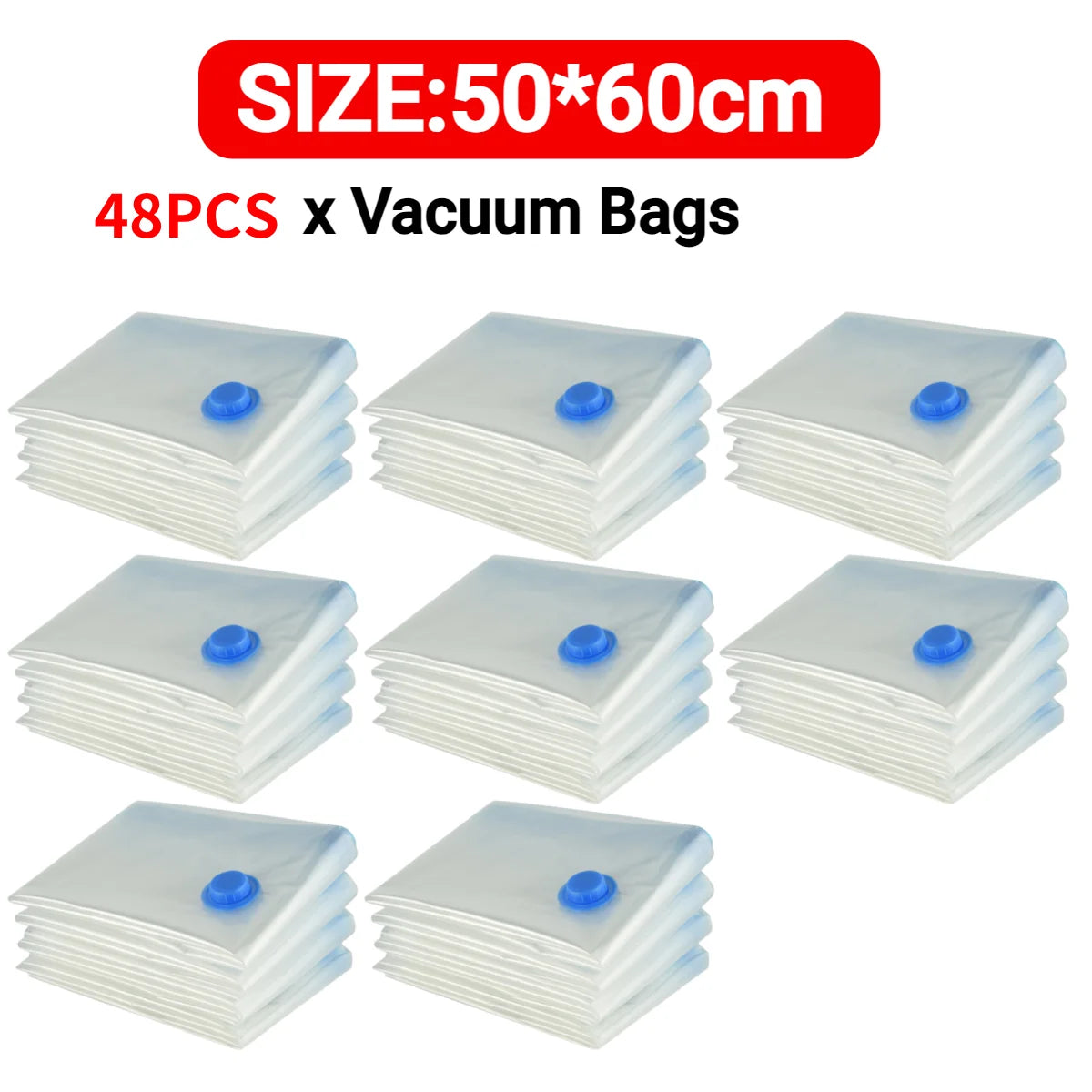 7 Sizes Reusable Vacuum Storage Bags with Hand Pump – Space-Saving Compression Bags for Clothes, Blankets & Bedding