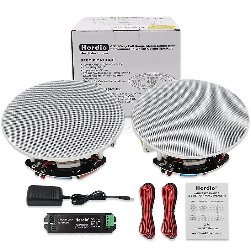 2-Pack 6.5-Inch (16.5 cm) Bluetooth In-Ceiling Speakers 300W Flush Mount Recessed Home Audio for Kitchen Bedroom Bathroom