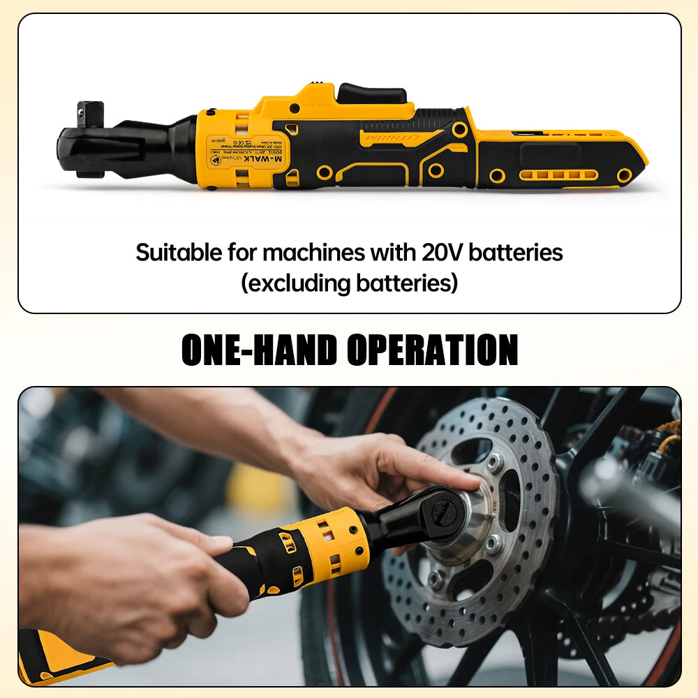 Cordless Electric Ratchet Wrench 95 N·m, 3/8 in (9.5 mm) & 1/2 in (12.7 mm) Impact Driver, Brushless, 20V Battery Compatible
