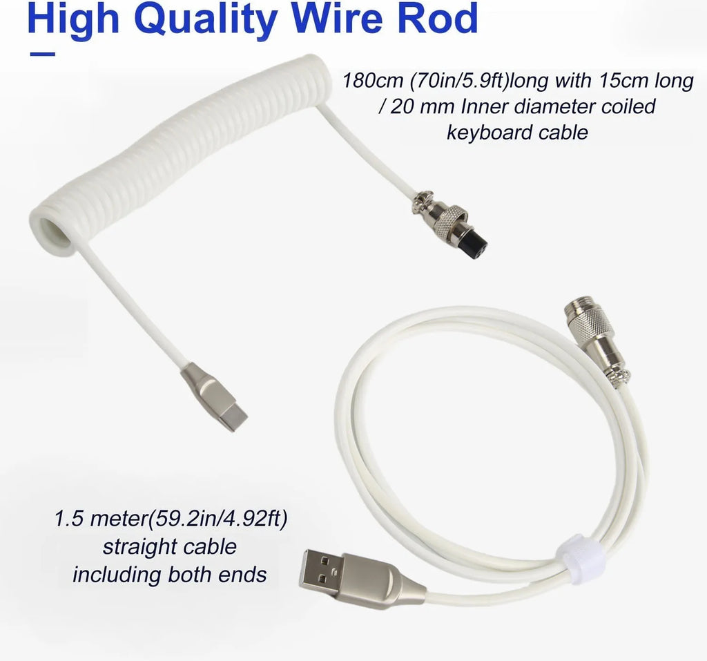 Coiled USB-C Keyboard Cable with Detachable Aviator Connector — 3 m (9.8 ft) Mechanical Keyboard Cord