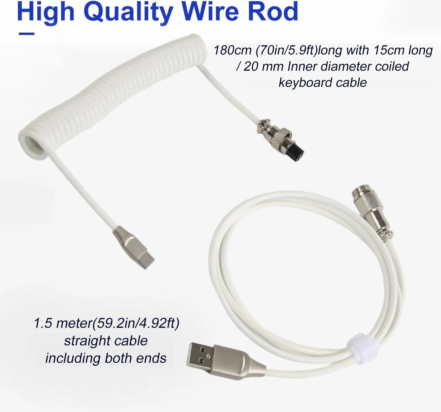 Coiled USB-C Keyboard Cable with Detachable Aviator Connector — 3 m (9.8 ft) Mechanical Keyboard Cord