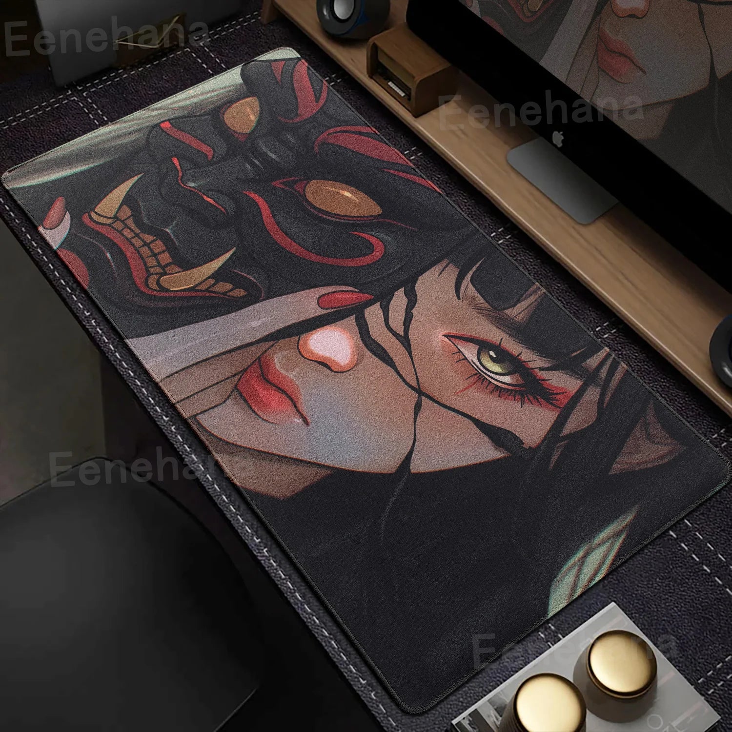 Japanese Mask Girl XXL Gaming Mouse Pad 90 x 40 cm (35.4 x 15.7 in) Non-Slip Desk Mat for Keyboard & Mouse