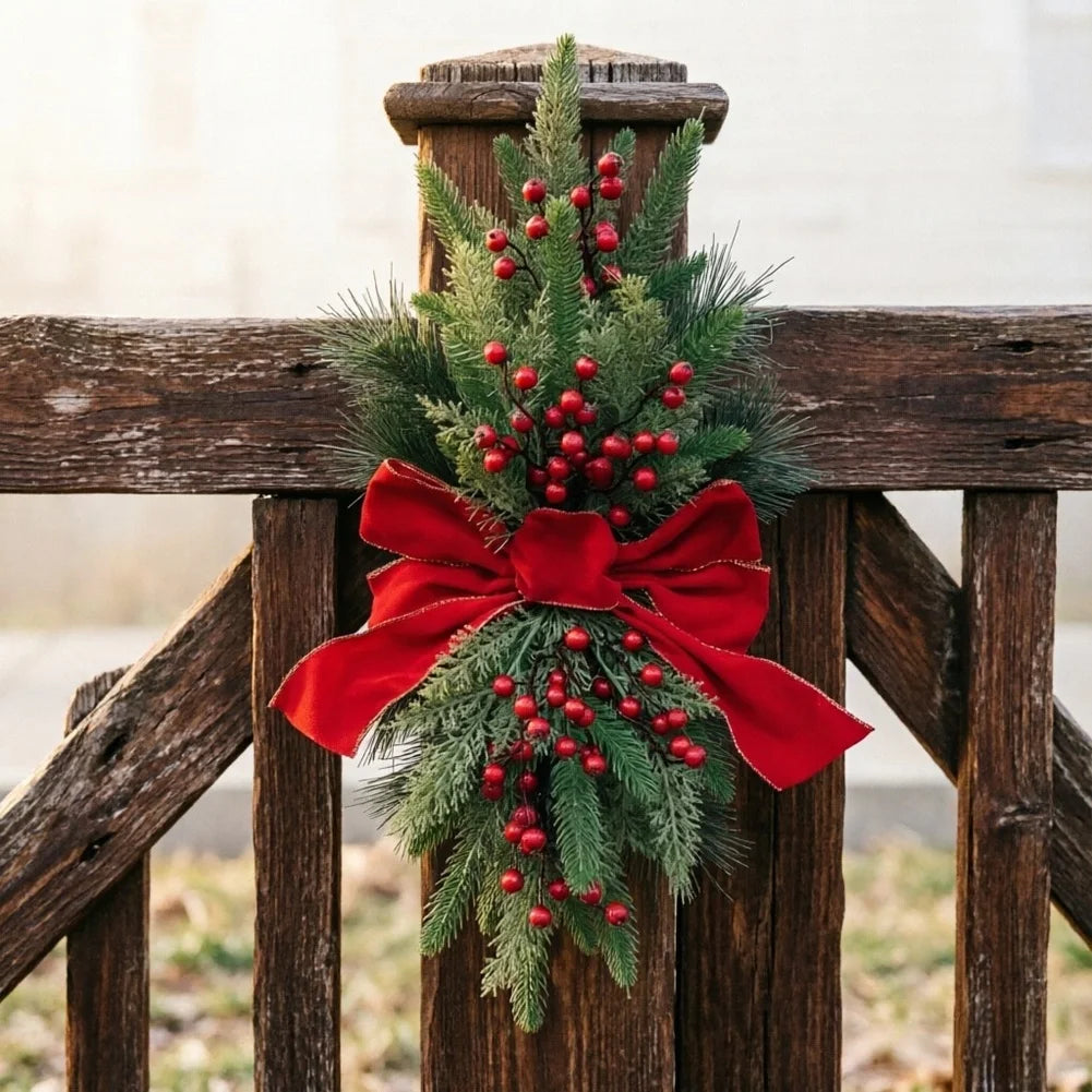 24 in (60 cm) Green Flocked Christmas Wreath - Pine Needle Texture Handmade American-Style Holiday Door Decor