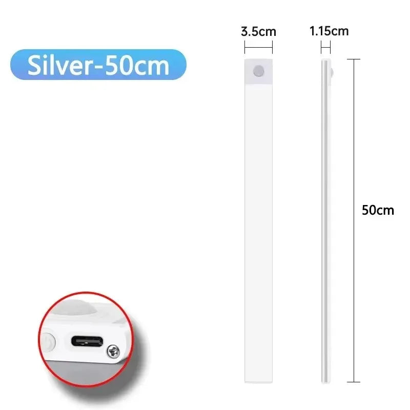Rechargeable LED Motion Sensor Under Cabinet Light 10/20/30/40/50 cm (3.9/7.9/11.8/15.7/19.7 in) 3-in-1 Color Temp for Closet Kitchen Wardrobe