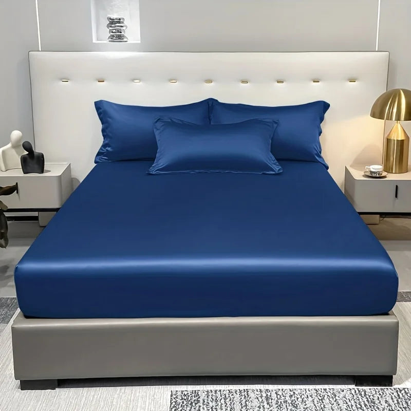 Satin Ice Silk Solid Fitted Sheet — 1-Piece Bed Sheet (Pillowcase Not Included)