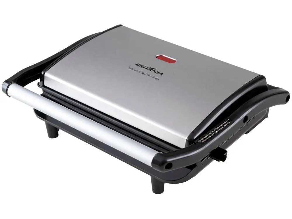 2-in-1 Sandwich Maker & Grill Press 850W 220V, Silver Non-Stick Plates, 2-Sandwich Capacity
