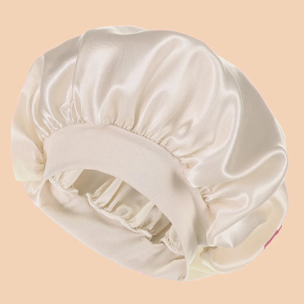 Satin Wide-Brim Shower Cap Sleep Bonnet - Single - 16 Colors
