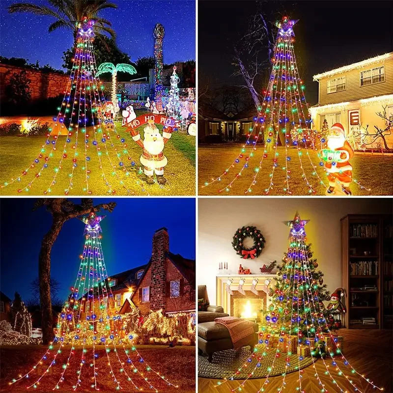 Pentagram Waterproof 2.2M (7.2 ft) 198-LED Waterfall Fairy String Lights USB/Battery Powered for Christmas Tree Patio Camping